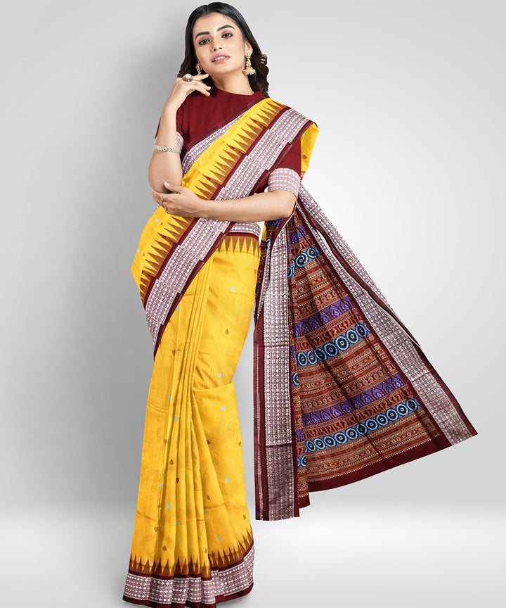 Yellow maroon Silk Handwoven Bomkai Saree