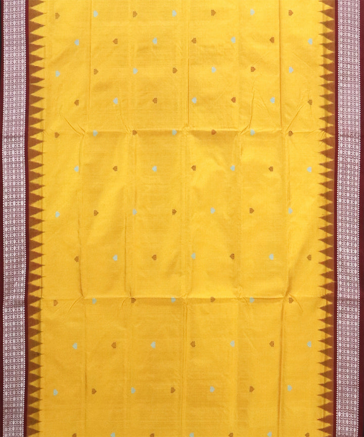 Yellow maroon Silk Handwoven Bomkai Saree