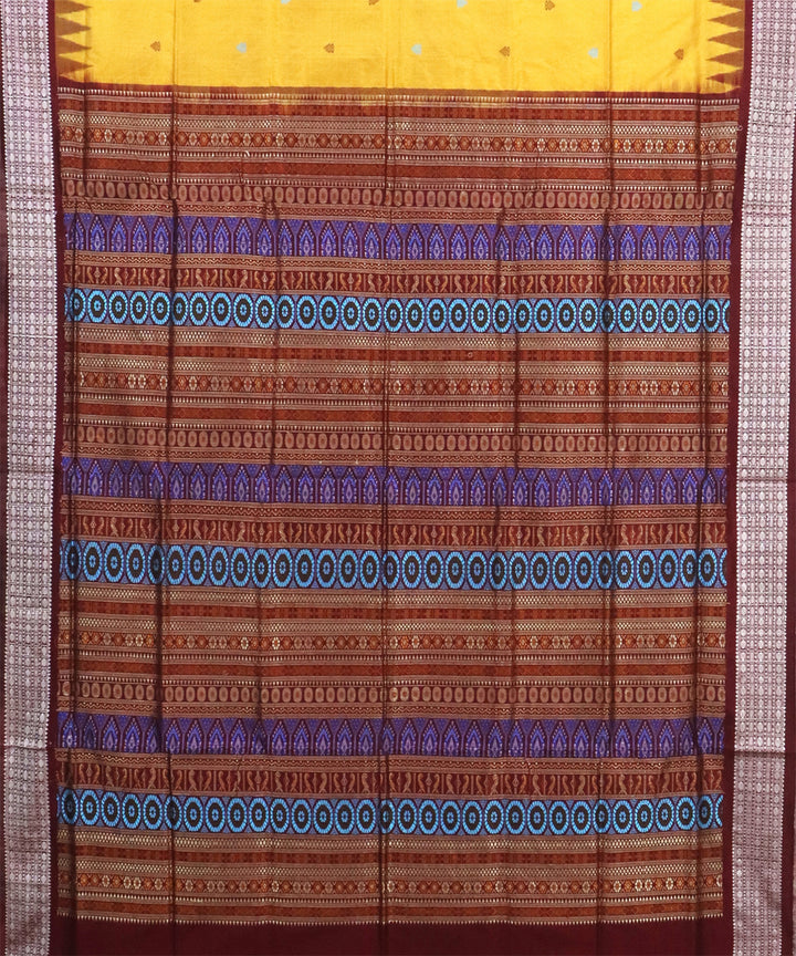 Yellow maroon Silk Handwoven Bomkai Saree