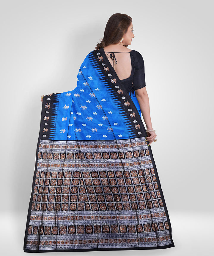 Bright Navy Blue black Silk Handwoven Bomkai Saree