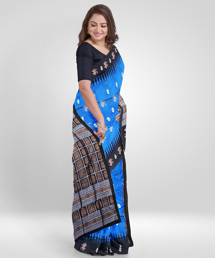 Bright Navy Blue black Silk Handwoven Bomkai Saree