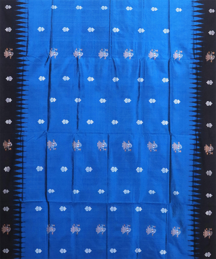 Bright Navy Blue black Silk Handwoven Bomkai Saree