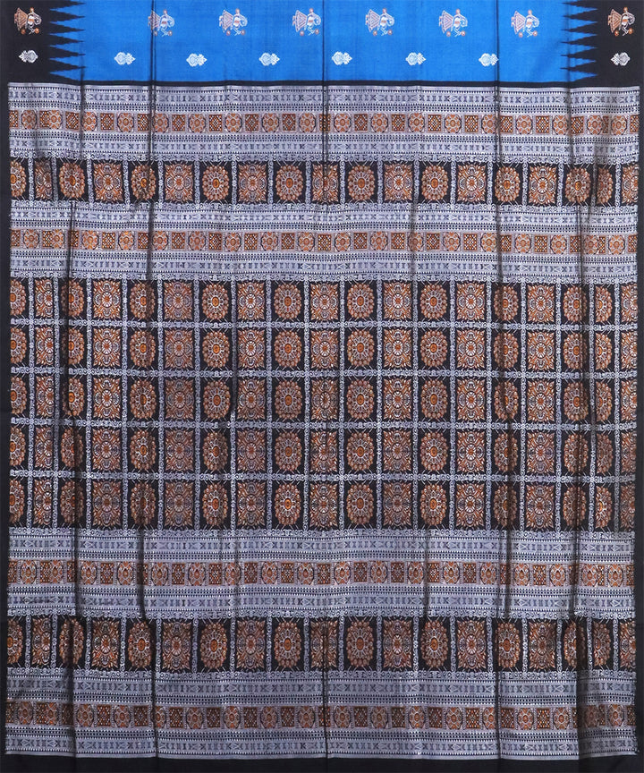 Bright Navy Blue black Silk Handwoven Bomkai Saree