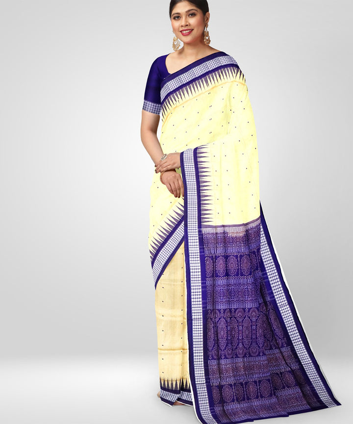 Peach blue Silk Handwoven Bomkai Saree
