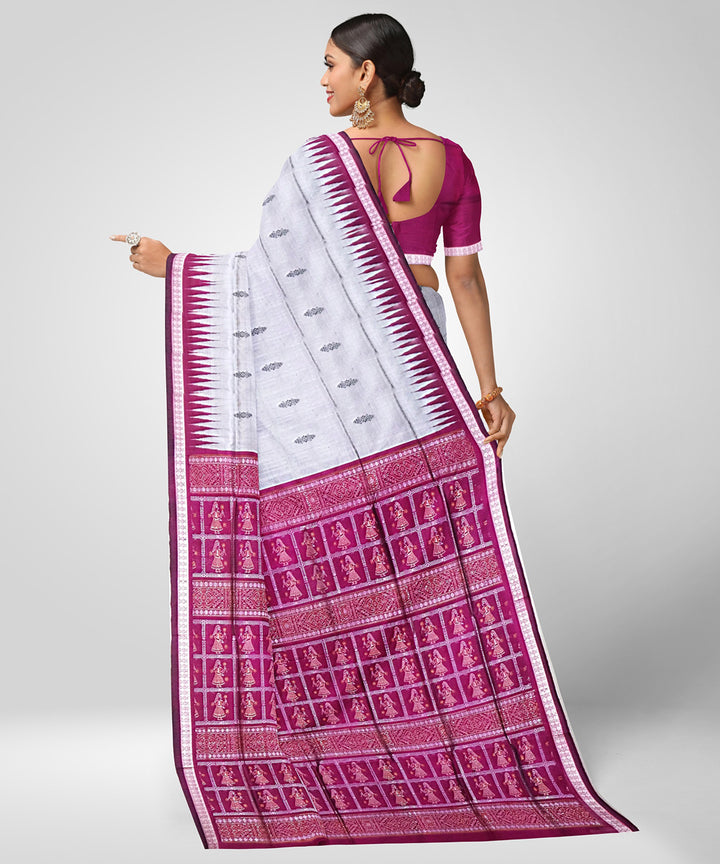 Philippine Silver maroon Silk Handwoven Bomkai Saree