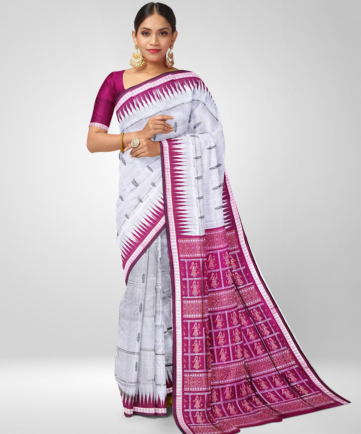 Philippine Silver maroon Silk Handwoven Bomkai Saree