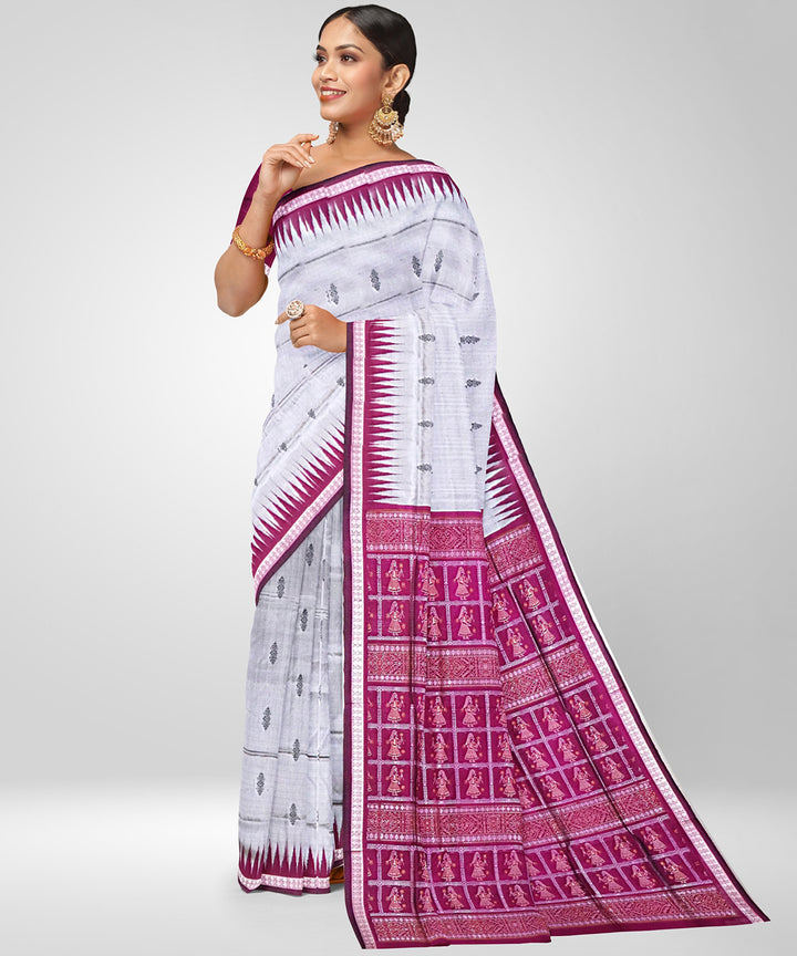 Philippine Silver maroon Silk Handwoven Bomkai Saree