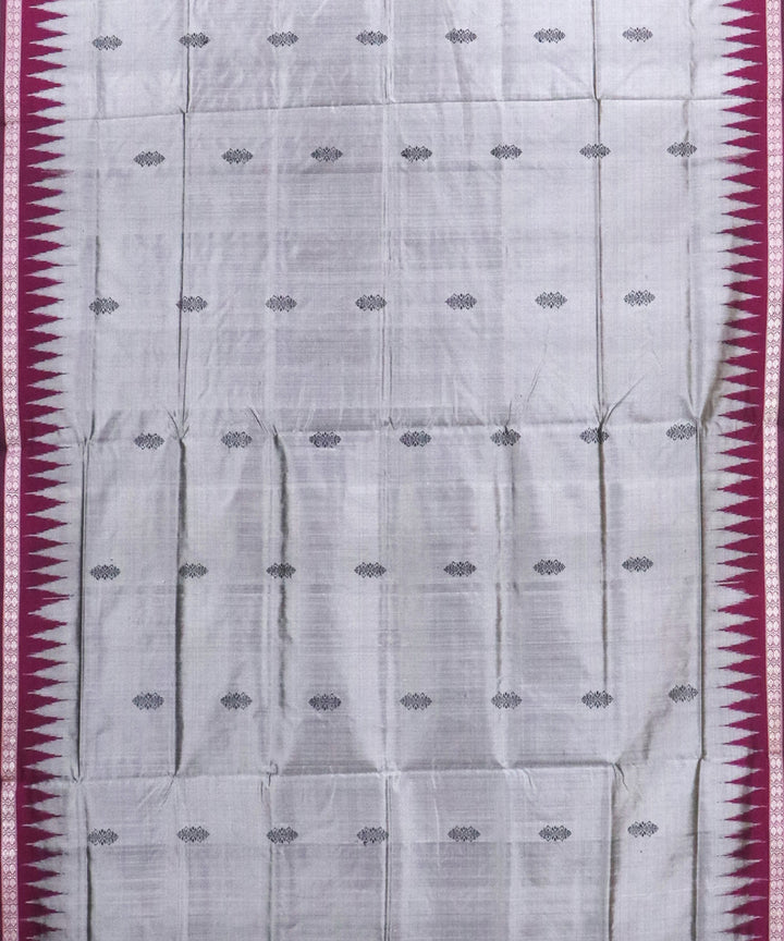Philippine Silver maroon Silk Handwoven Bomkai Saree