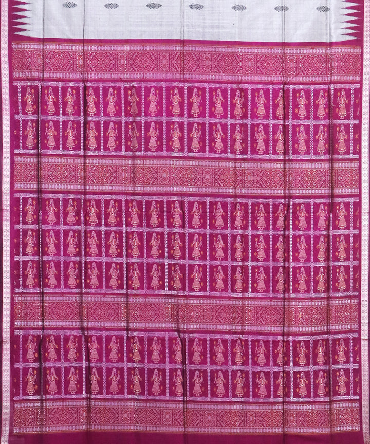 Philippine Silver maroon Silk Handwoven Bomkai Saree