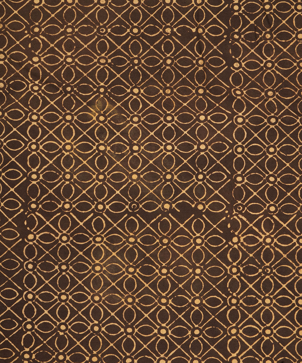 Black off white geometric floral hand block print cotton linen fabric