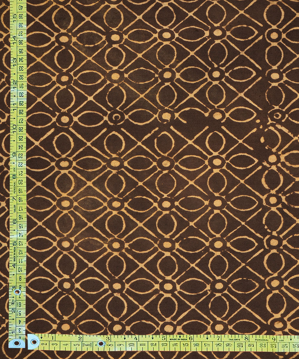 Black off white geometric floral hand block print cotton linen fabric