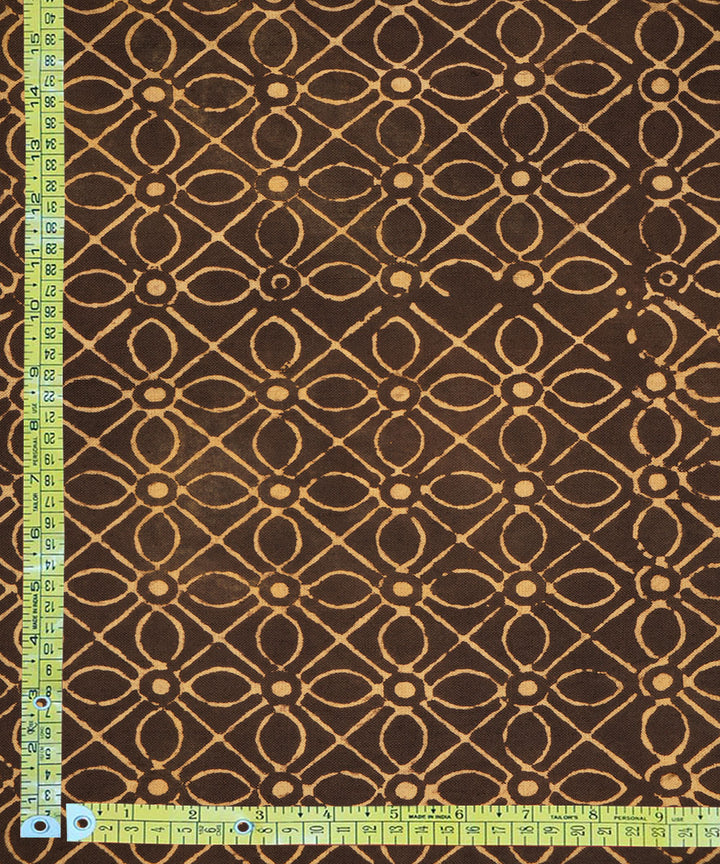 Black off white geometric floral hand block print cotton linen fabric