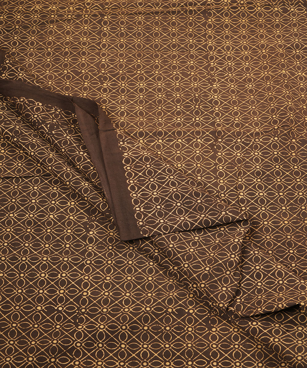 Black off white geometric floral hand block print cotton linen fabric