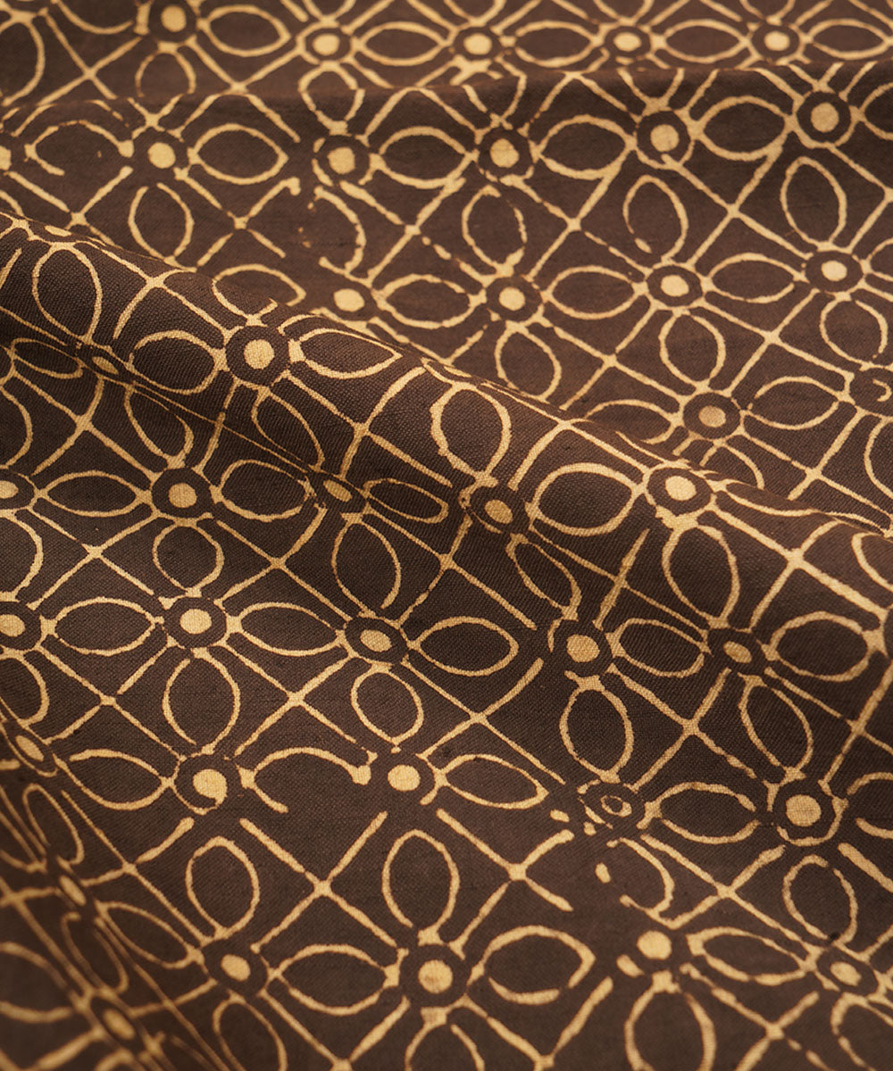 Black off white geometric floral hand block print cotton linen fabric