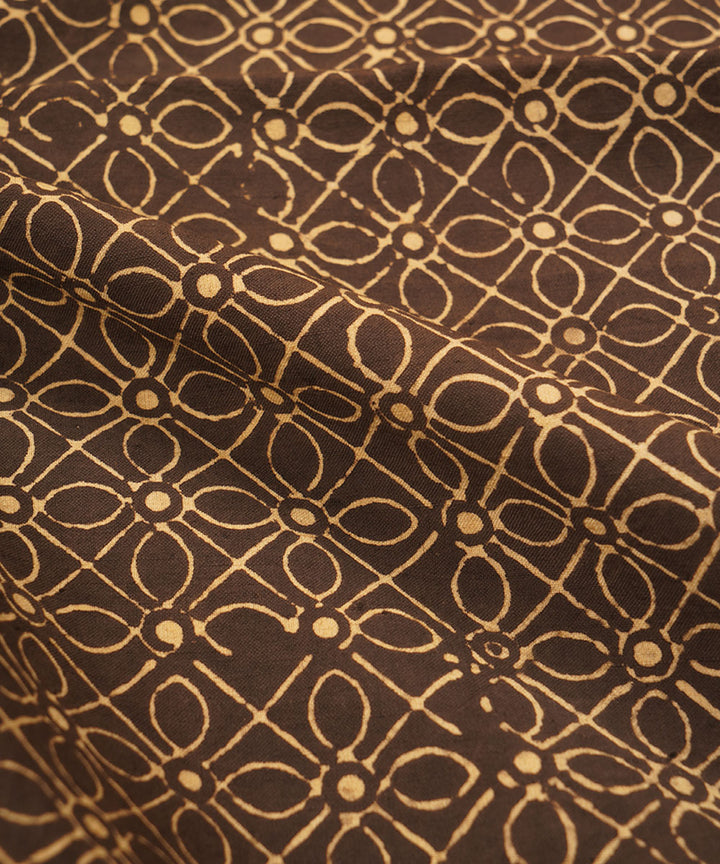 Black off white geometric floral hand block print cotton linen fabric