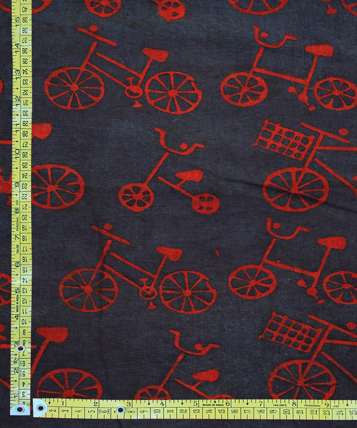 Blue red cycle print hand block print cotton linen fabric