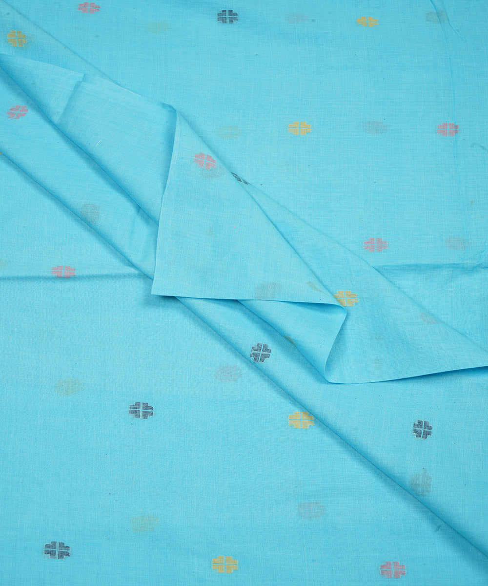 Sky blue handloom bengal cotton jamdani fabric