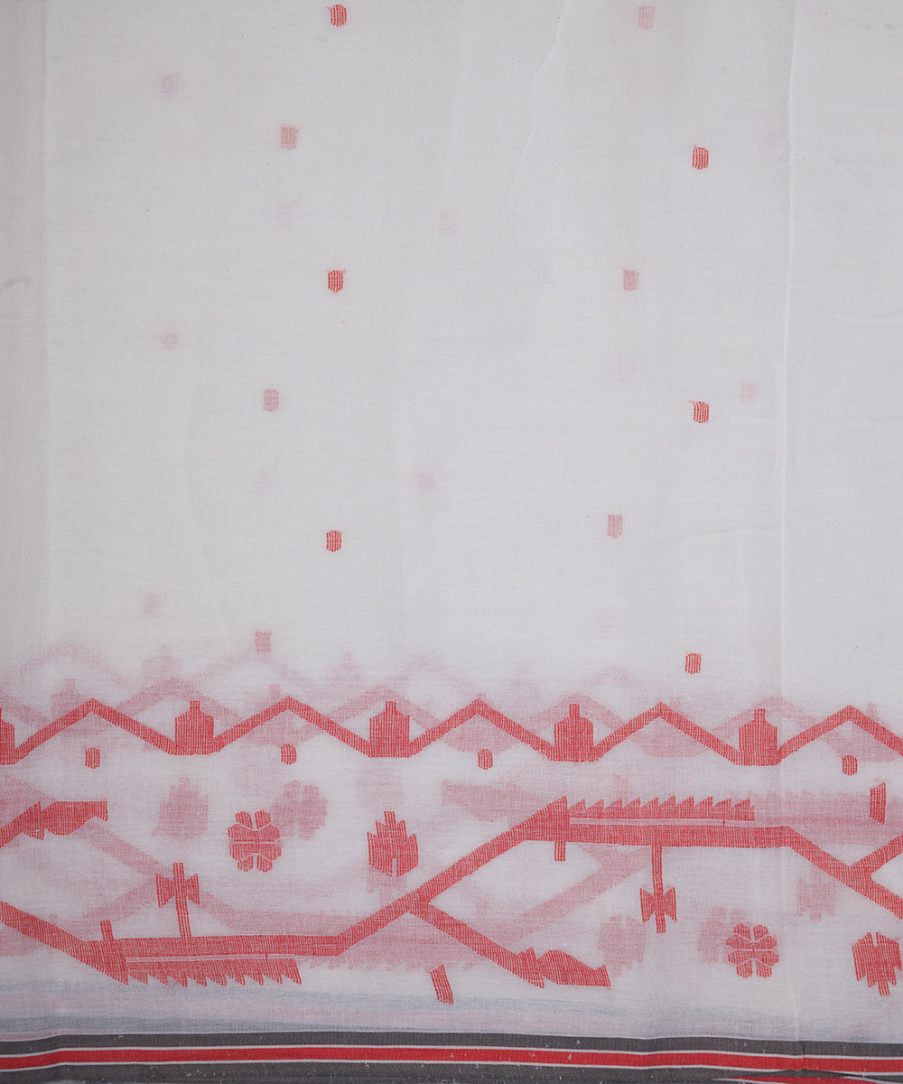 White handwoven bengal cotton border design jamdani fabric