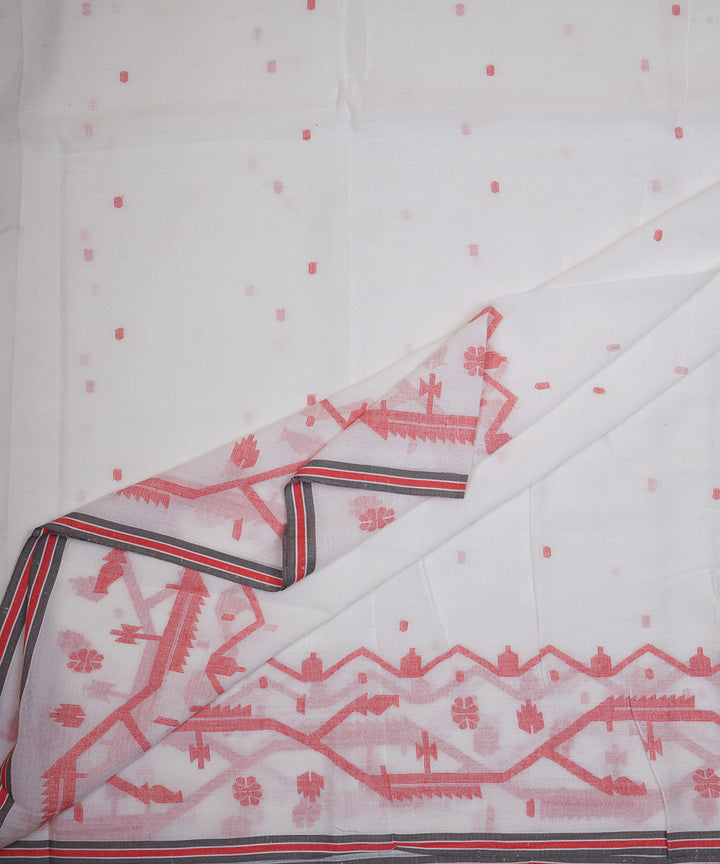 White handwoven bengal cotton border design jamdani fabric