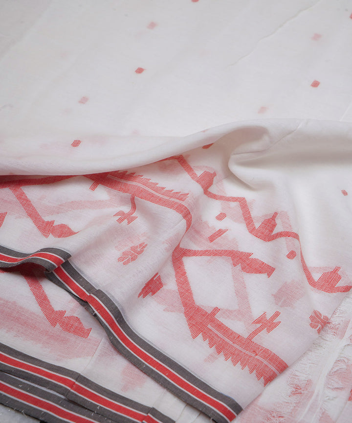 White handwoven bengal cotton border design jamdani fabric