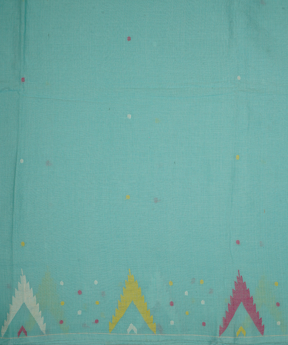 Aqua blue handwoven bengal cotton border design jamdani fabric