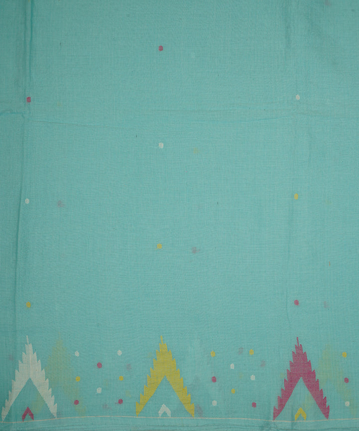Aqua blue handwoven bengal cotton border design jamdani fabric