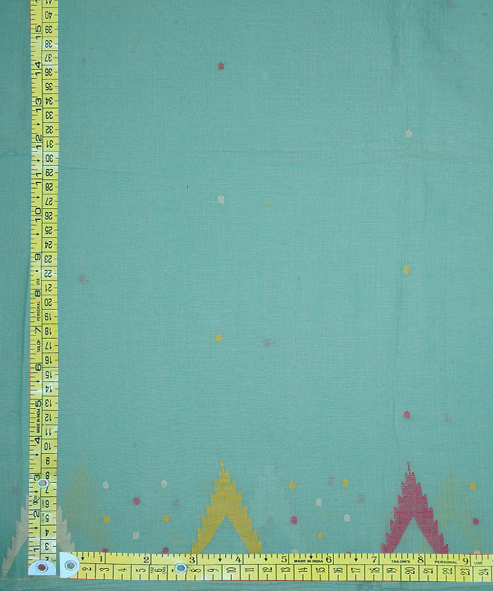 Aqua blue handwoven bengal cotton border design jamdani fabric