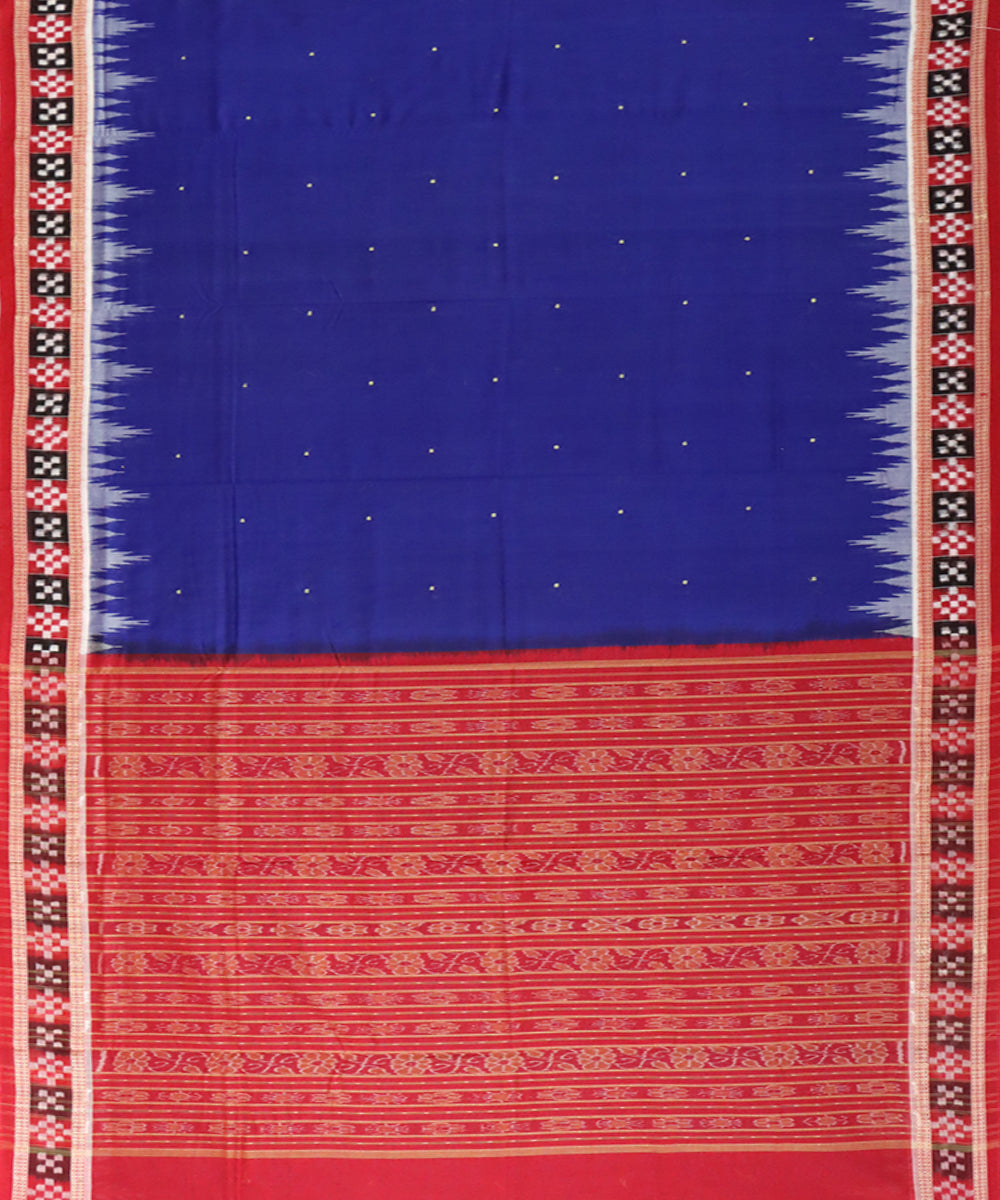 Blue red pasapalli border sambalpuri cotton saree