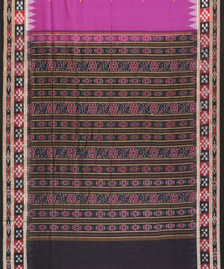 Pink black cotton handwoven sambalpuri saree