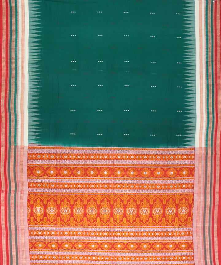 Dark green red cotton handwoven bomkai saree