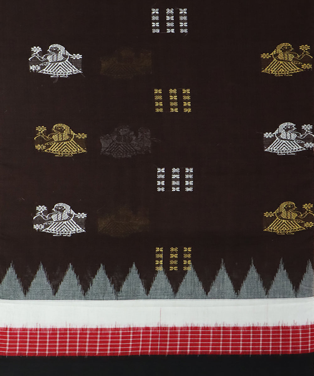 Brown black cotton handwoven bomkai saree