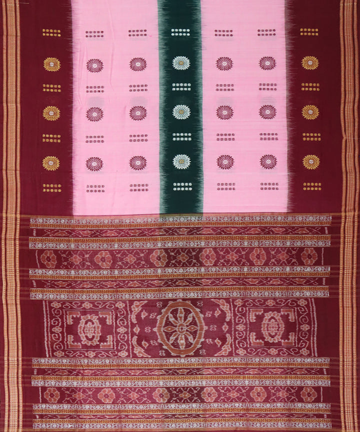 Pink maroon green cotton handwoven bomkai saree