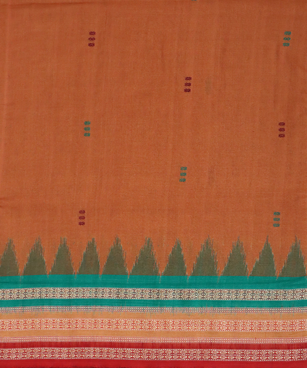 Brown red green cotton handwoven bomkai saree