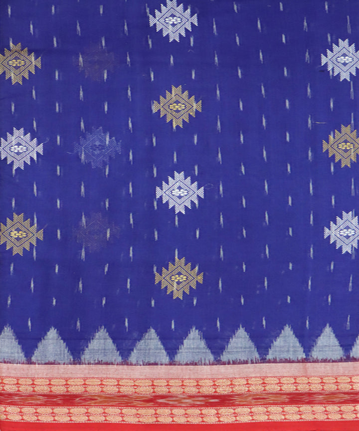 Navy blue red bomkai handwoven cotton saree