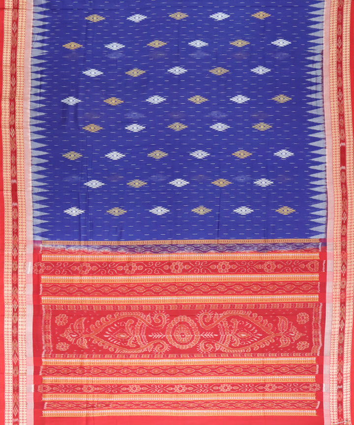 Navy blue red bomkai handwoven cotton saree