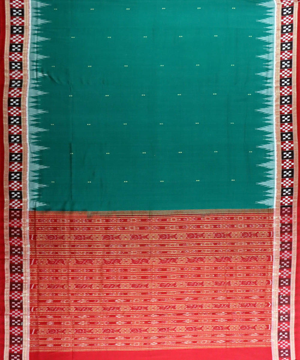 Light green red cotton handwoven bomkai saree