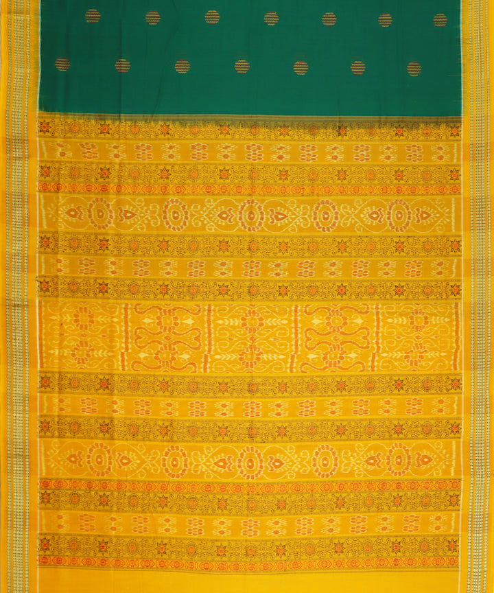 Dark green yellow handwoven cotton bomkai saree