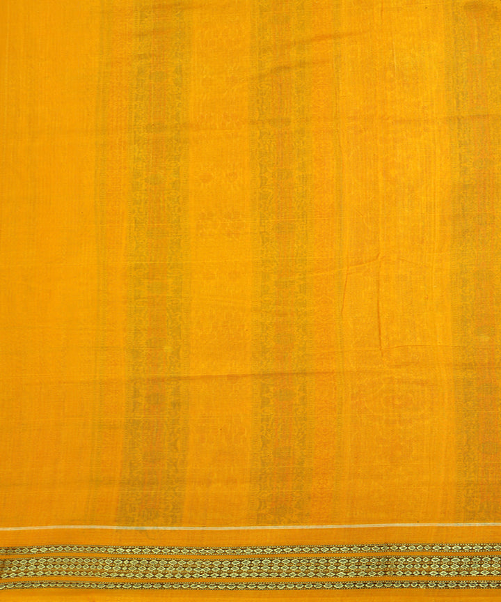 Dark green yellow handwoven cotton bomkai saree