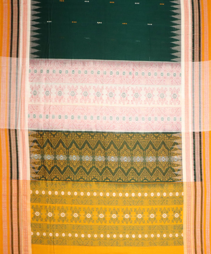 Dark green yellow cotton handwoven bomkai saree