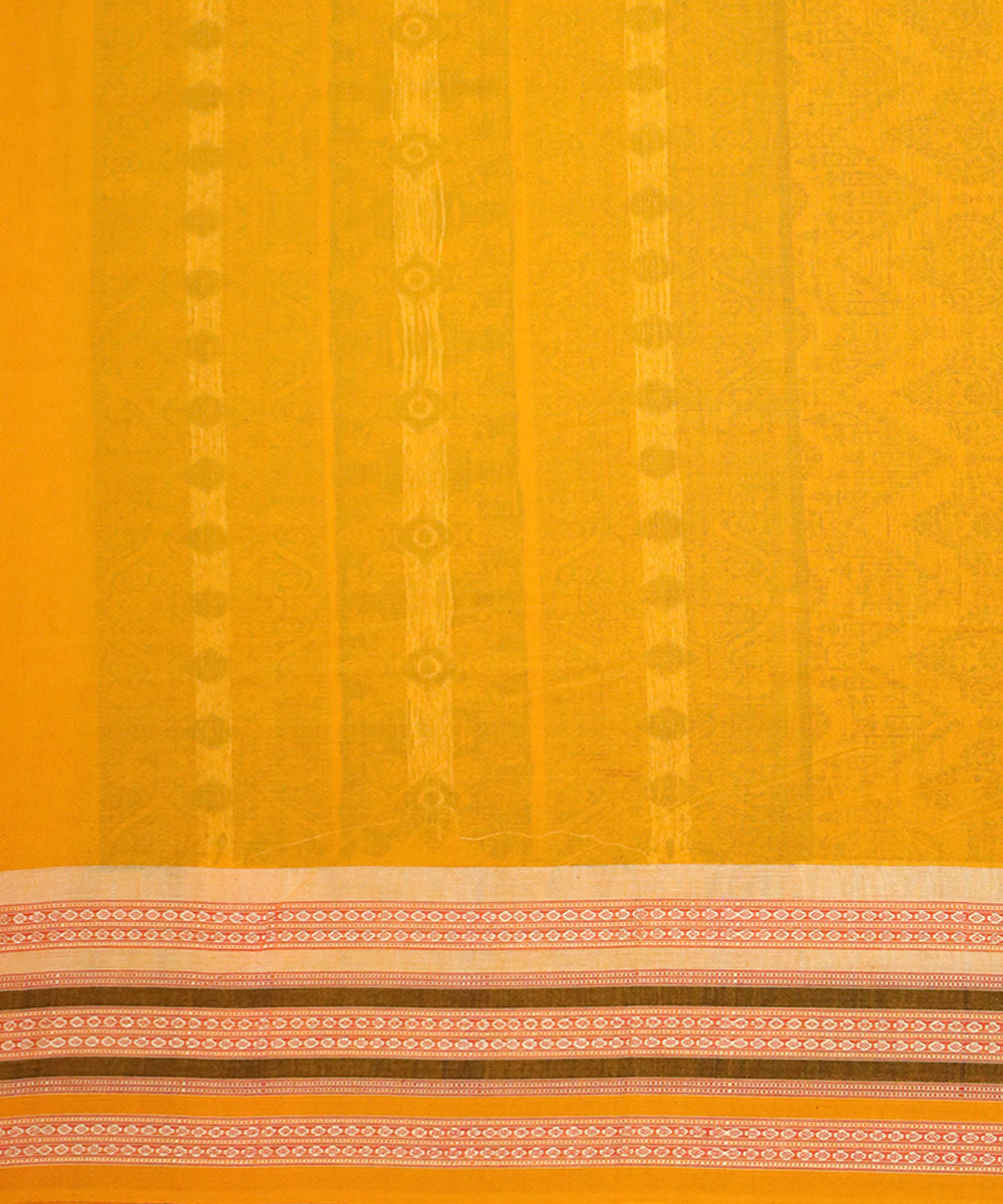 Dark green yellow cotton handwoven bomkai saree