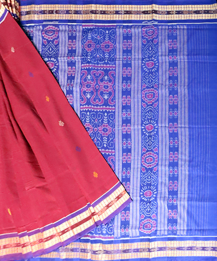 Amaranth red blue cotton handwoven bomkai saree