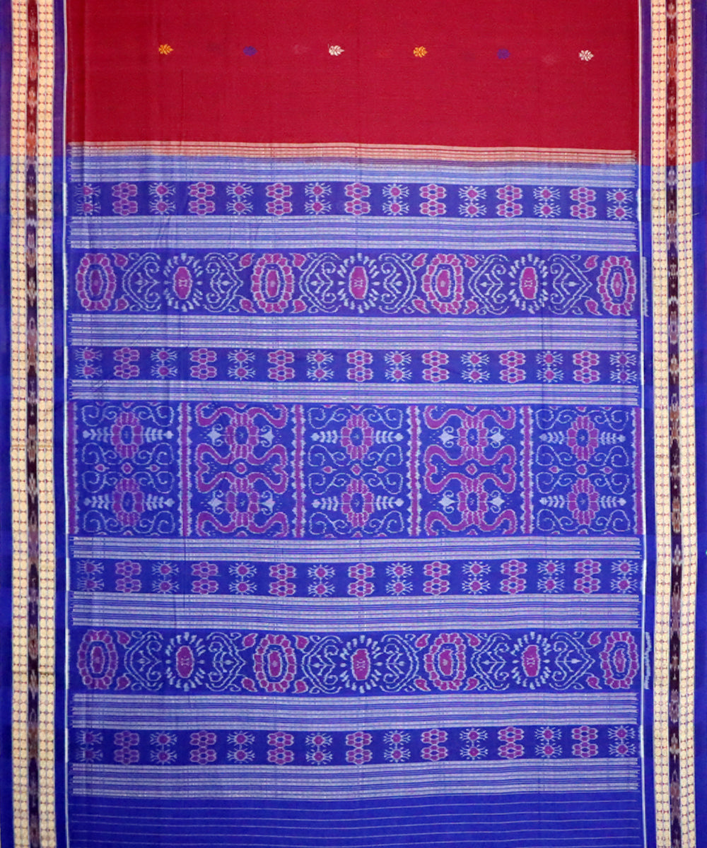 Amaranth red blue cotton handwoven bomkai saree