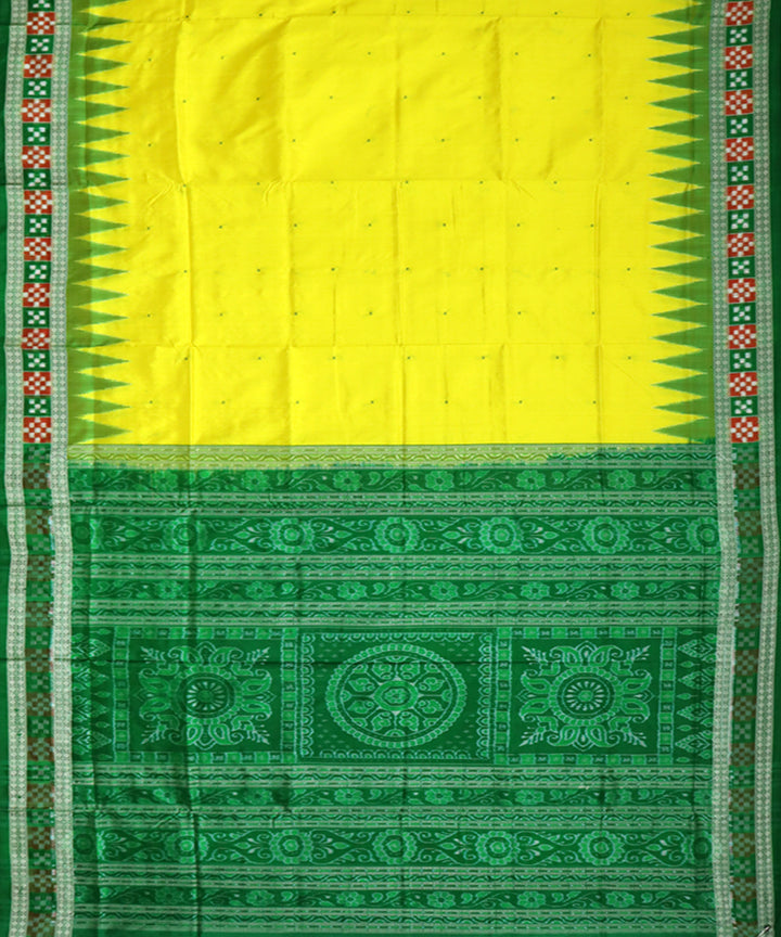 Yellow forest green silk handwoven bomkai saree