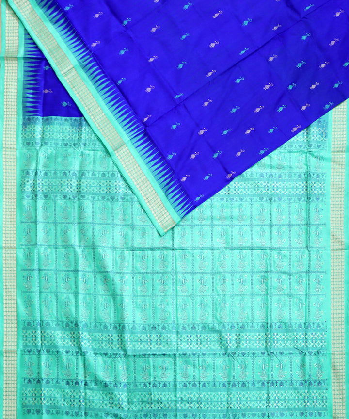 Blue bright turquoise silk handwoven bomkai saree