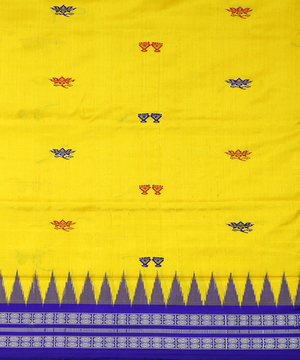 Yellow blue silk handwoven bomkai saree