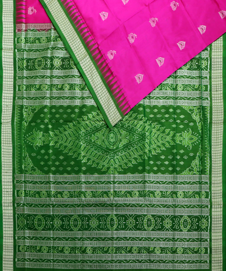 Pink forest green silk handwoven bomkai saree