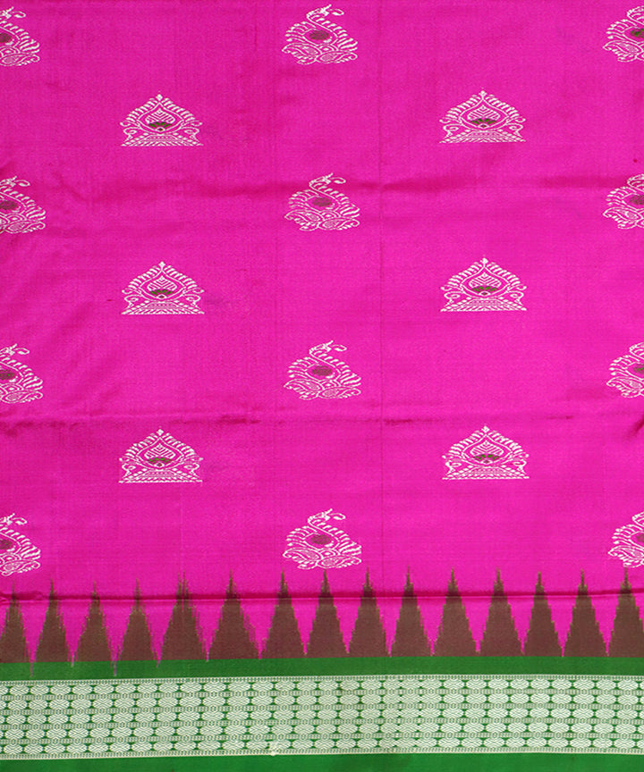 Pink forest green silk handwoven bomkai saree