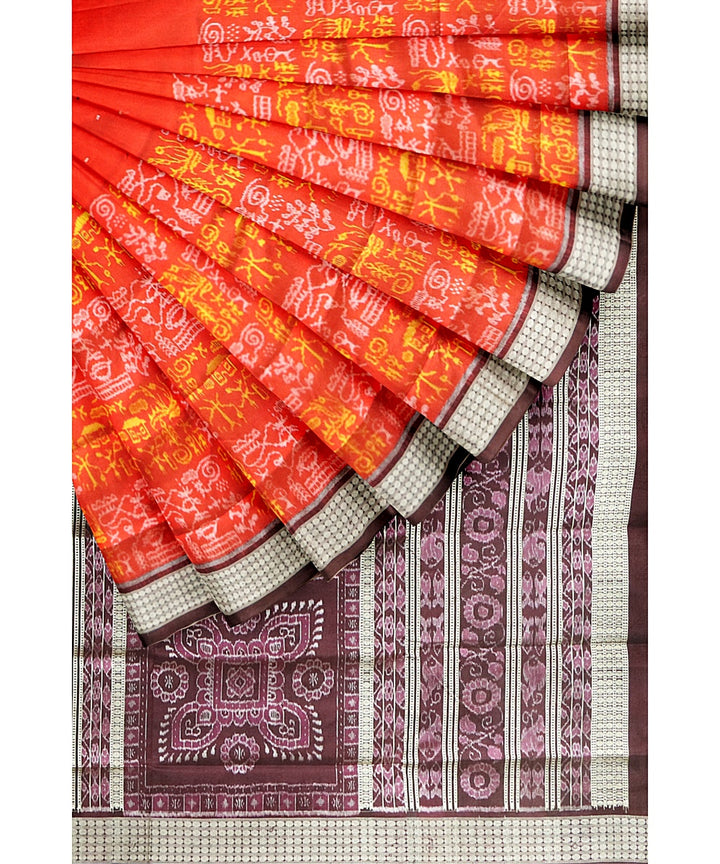 Orange maroon silk handwoven sambalpuri saree