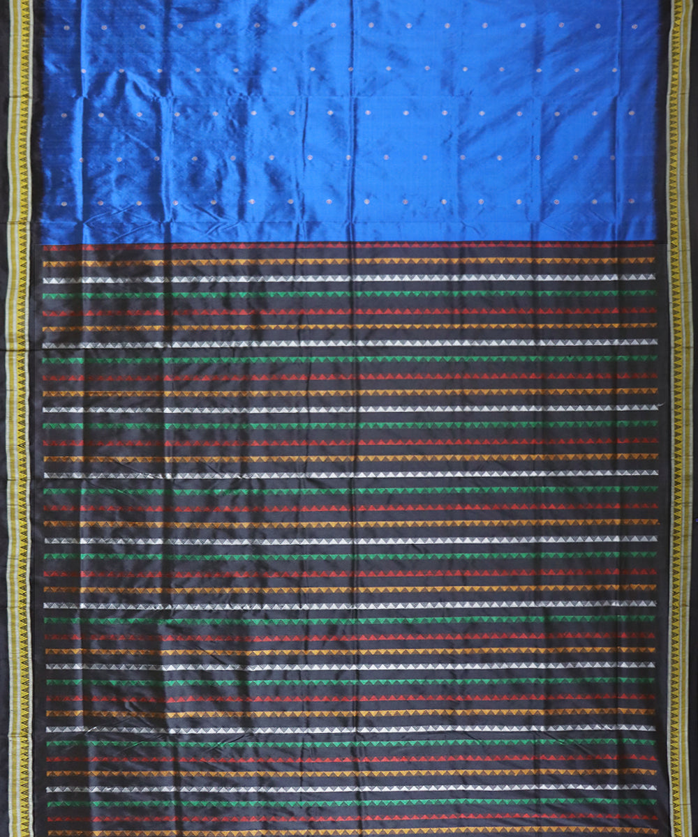 Cyan blue black patli silk handwoven bomkai saree