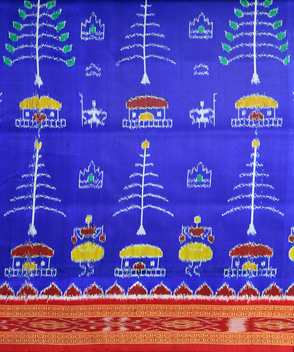 Royal blue red silk handwoven khandua saree
